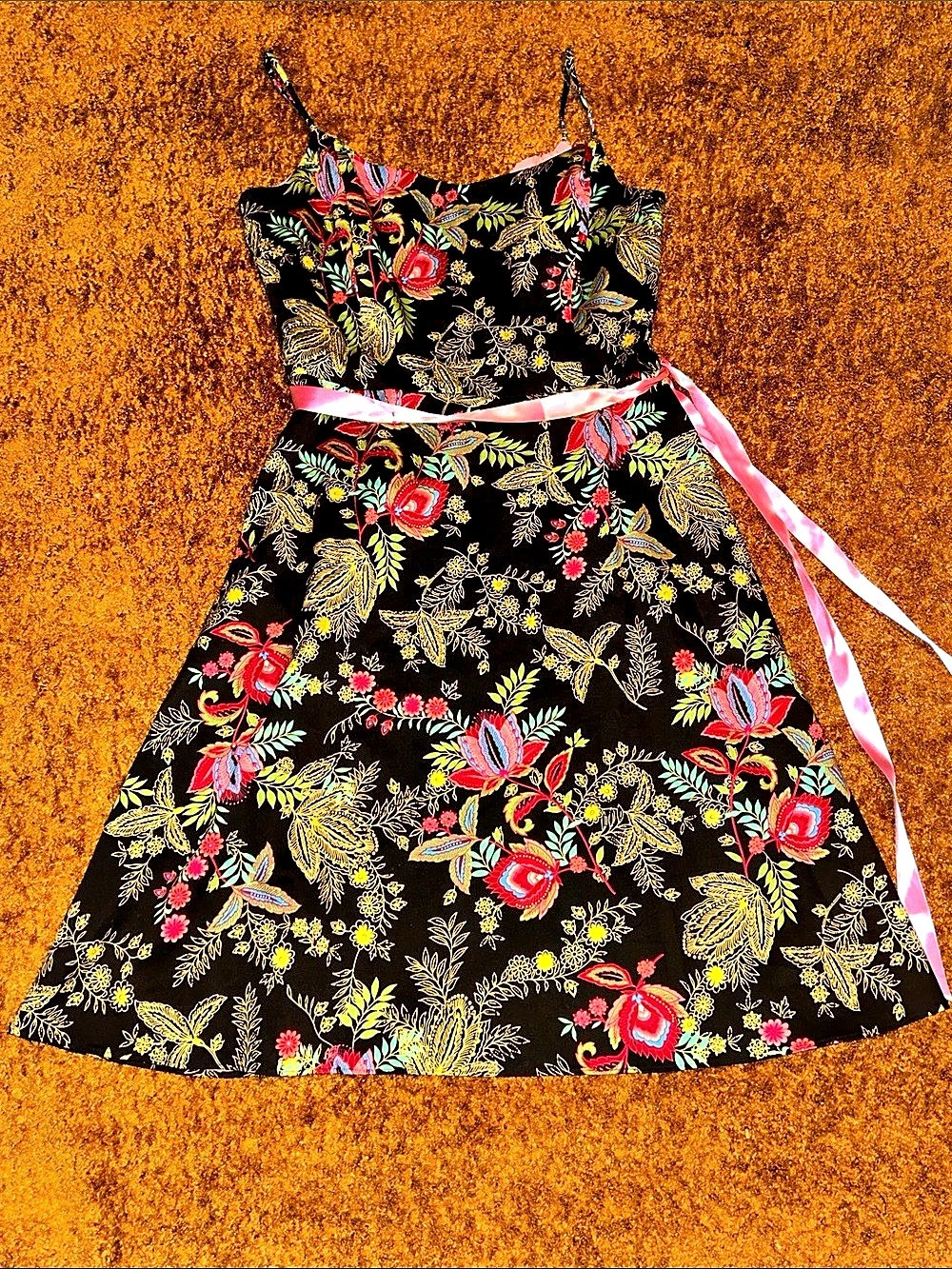 Jessica Howard Floral A-Line Midi Dress Black & Pink Size 14